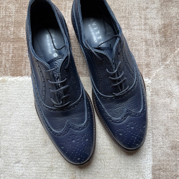 Savitti Made in Italy Men’s Navy Leather Wingtip Oxford Dress Shoes (Size 40) - Picture 2 of 8